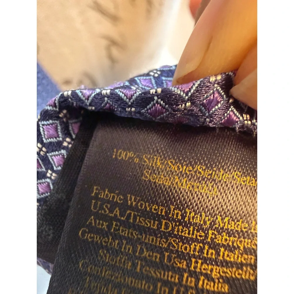Brooks Brothers‎ Mens Silk Tie Purple Blue Geometric Diamond Italy Fabric USA
